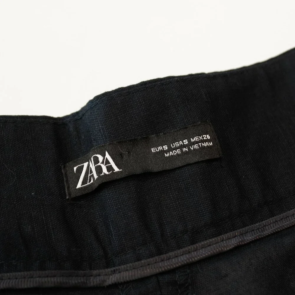 Minimalist | ZARA Linen Pleated Wide Leg Pants | Black Summer Breathable NWT | S